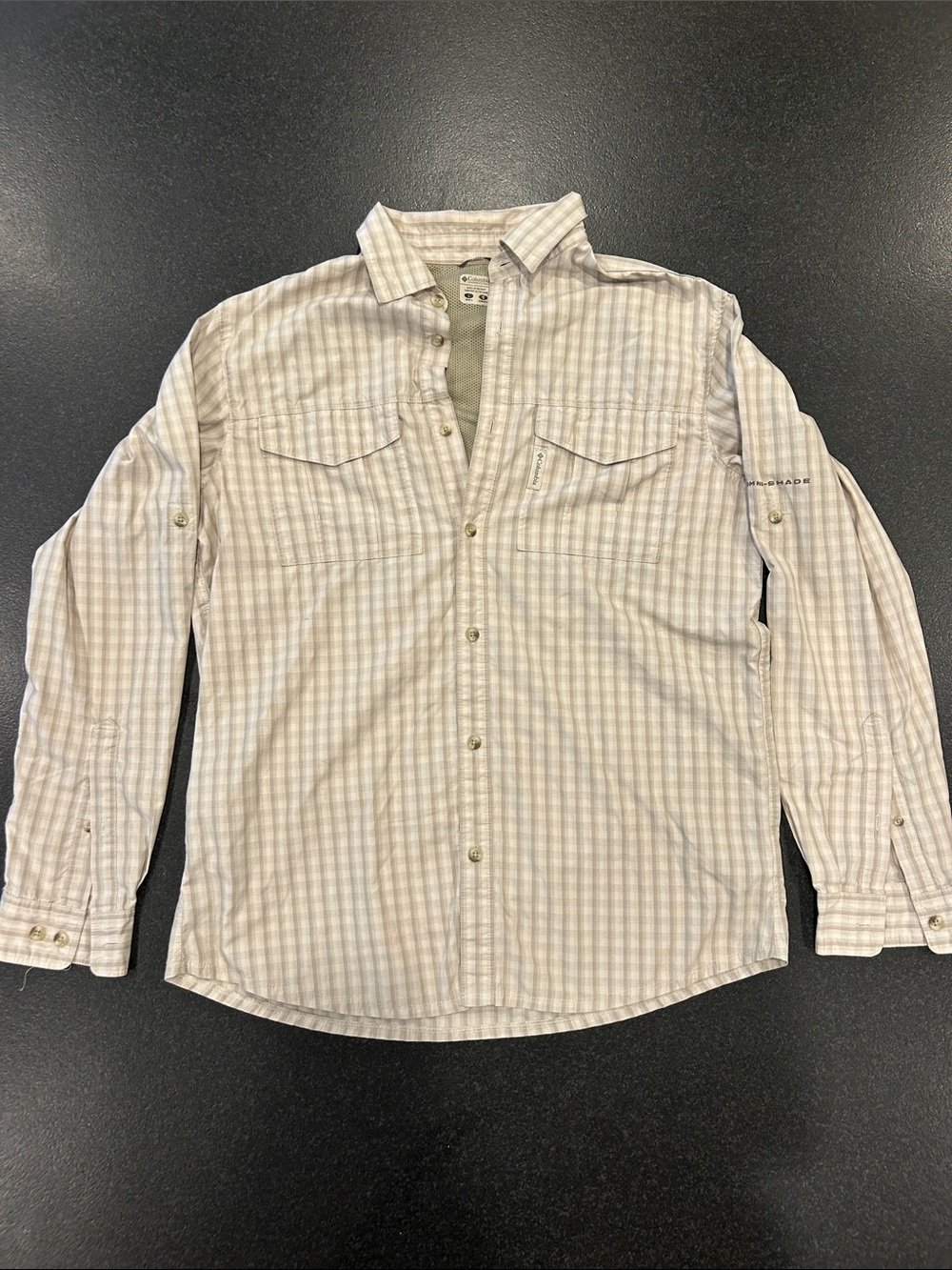 Columbia Men's Casual Long-Sleeve Plaid Button-Down Shirt - White & Tan Size L
